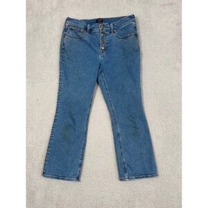 J Crew Mid Rise Flare Crop Jeans Button Fly Blue Denim Size 29